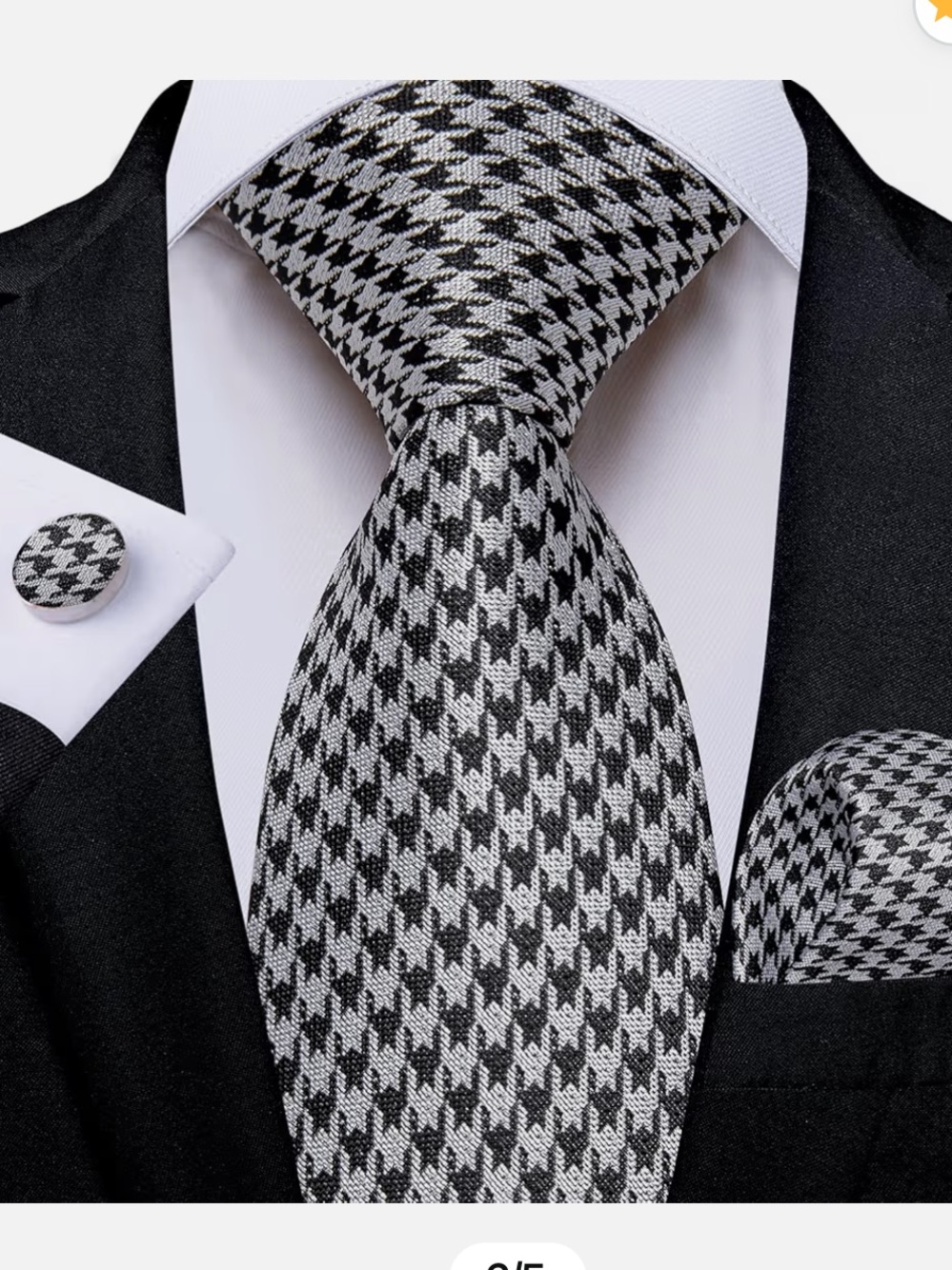Men's Navy Blue/White Tie Set with Pocket Square & Cufflinks